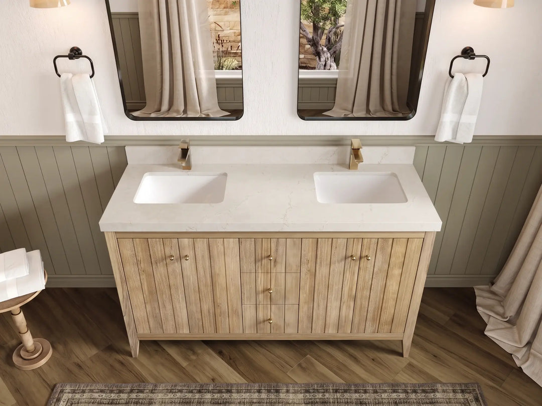 Atlanta Teak Wood 60 in. W x 22 in. D Double Sink Bathroom Vanity | 
              
                Light Gray Washed
                
                  
             - ATL_TK_LGW_WHQZ_60D - photo №48