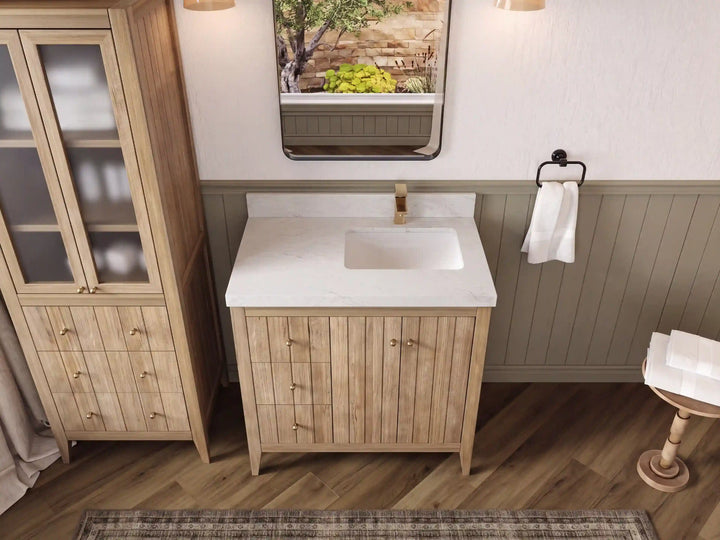 Atlanta Teak Wood 36 in. W x 22 in. D Right Offset Sink Bathroom Vanity - photo 45