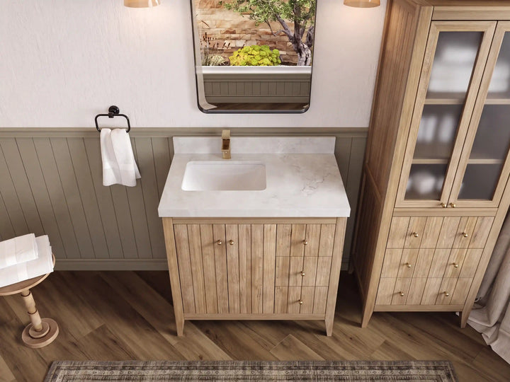 Atlanta Teak Wood 36 in. W x 22 in. D Left Offset Sink Bathroom Vanity - photo 43