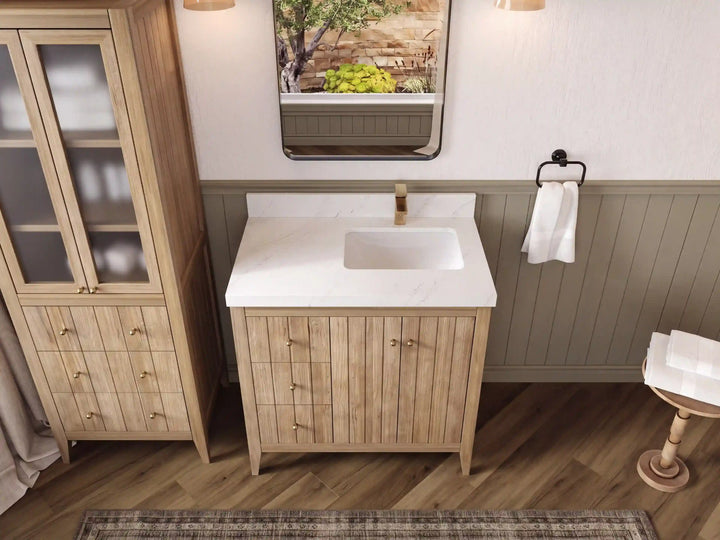 Atlanta Teak Wood 36 in. W x 22 in. D Right Offset Sink Bathroom Vanity - photo 53
