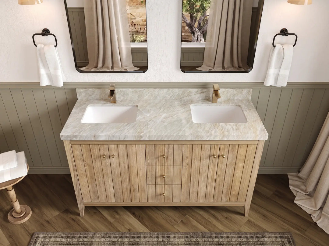 Atlanta Teak Wood 60 in. W x 22 in. D Double Sink Bathroom Vanity | 
              
                Light Gray Washed
                
                  
             - ATL_TK_LGW_WHQZ_60D - photo №52