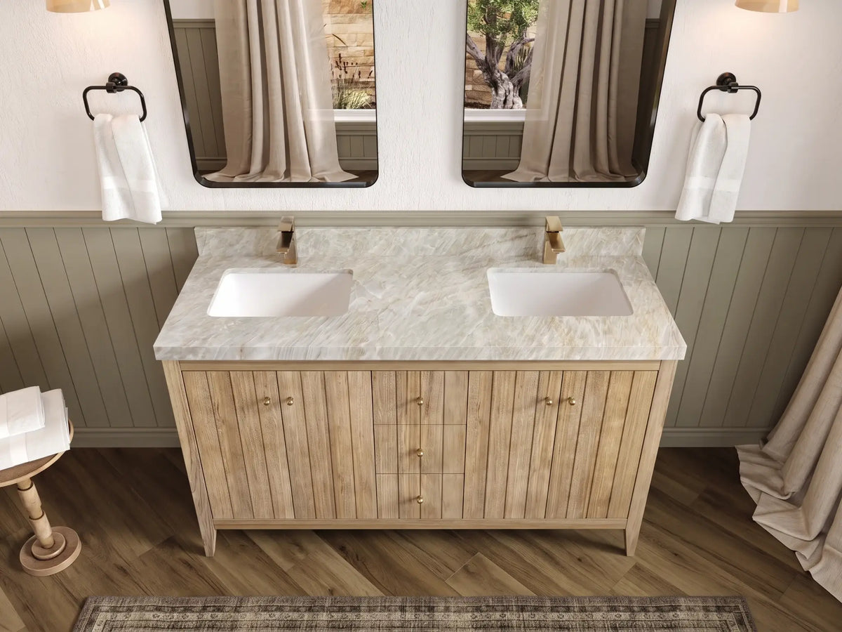 Atlanta Teak Wood 60 in. W x 22 in. D Double Sink Bathroom Vanity