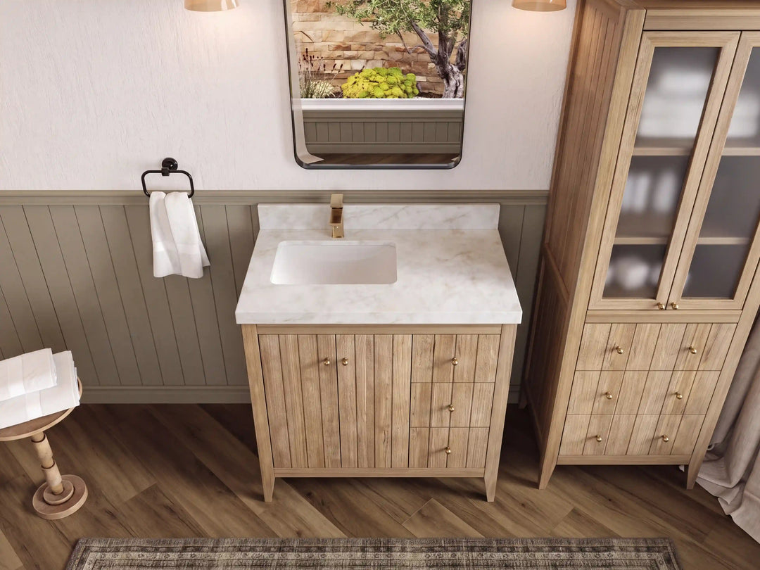 Atlanta Teak Wood 36 in. W x 22 in. D Left Offset Sink Bathroom Vanity | 
              
                Light Gray Washed
                
                  
             - ATL_TK_LGW_WHQZ_36L - photo №50