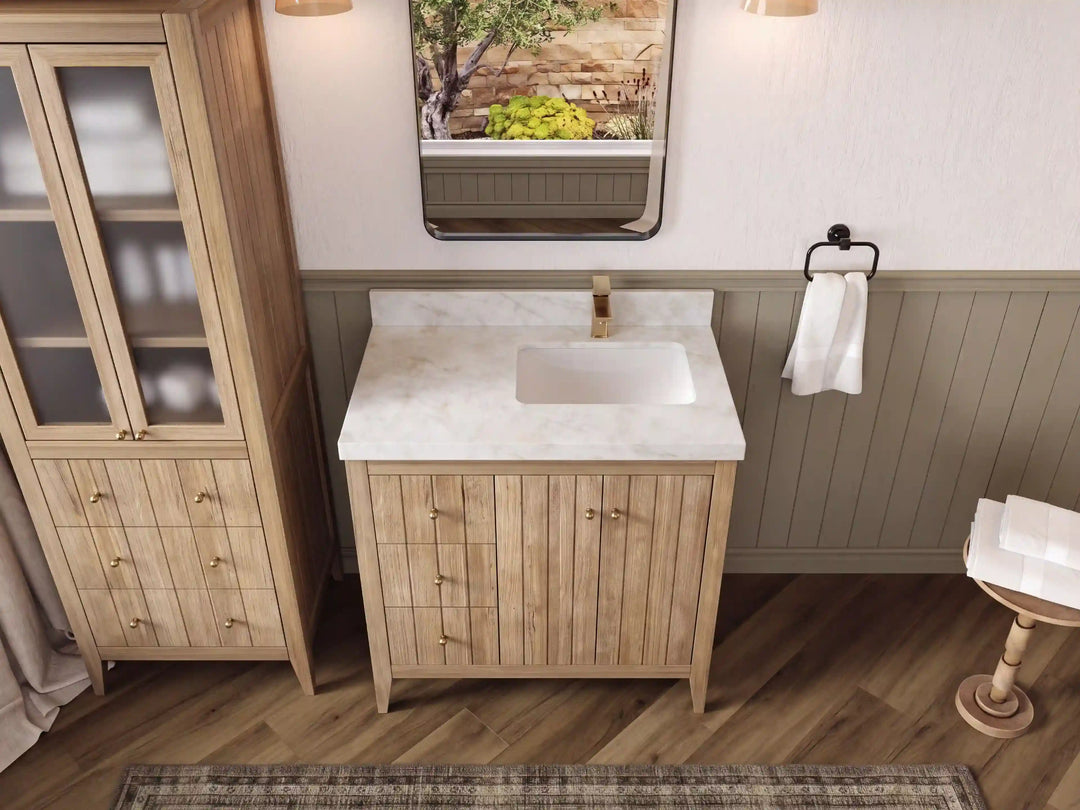 Atlanta Teak Wood 36 in. W x 22 in. D Right Offset Sink Bathroom Vanity | 
              
                Light Gray Washed
                
                  
             - ATL_TK_LGW_WHQZ_36R - photo №46