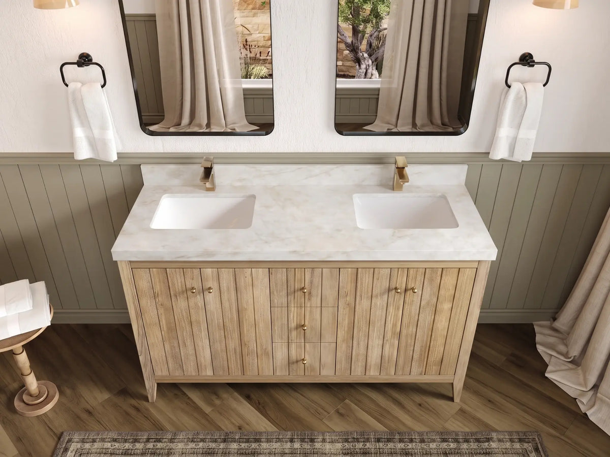 Atlanta Teak Wood 60 in. W x 22 in. D Double Sink Bathroom Vanity