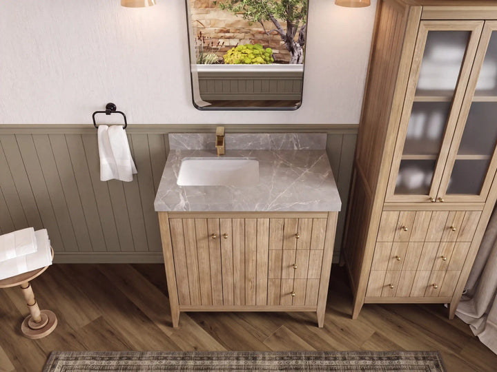 Atlanta Teak Wood 36 in. W x 22 in. D Left Offset Sink Bathroom Vanity - photo 51