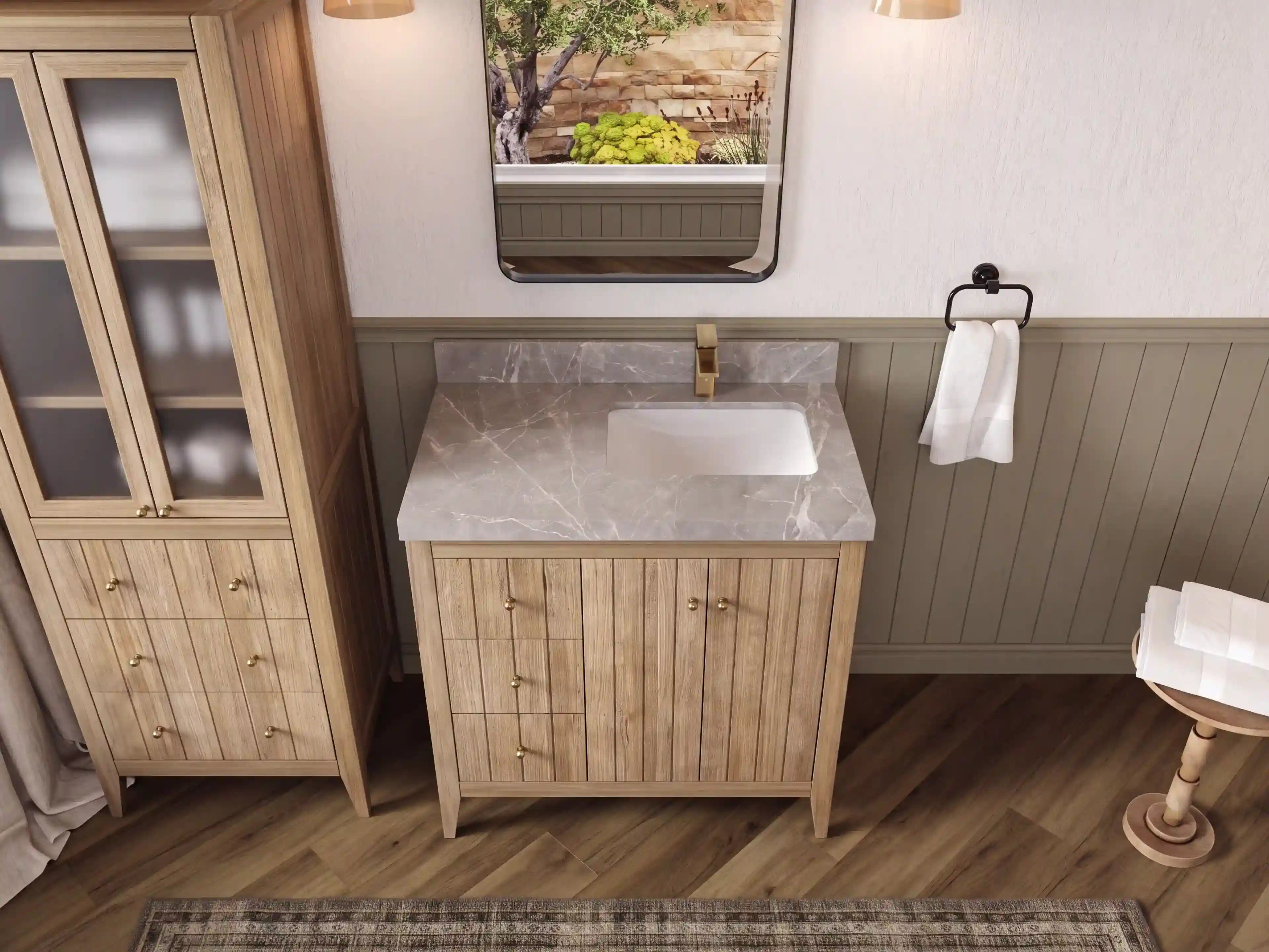 Atlanta Teak Wood 36 in. W x 22 in. D Right Offset Sink Bathroom Vanity