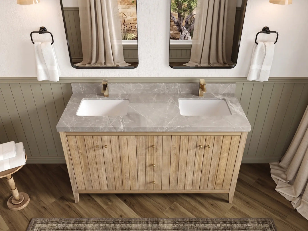 Atlanta Teak Wood 60 in. W x 22 in. D Double Sink Bathroom Vanity | 
              
                Light Gray Washed
                
                  
             - ATL_TK_LGW_WHQZ_60D - photo №54