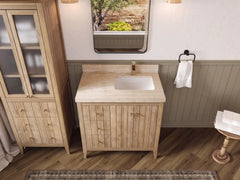 Atlanta Teak Wood 36 in. W x 22 in. D Right Offset Sink Bathroom Vanity - photo 48