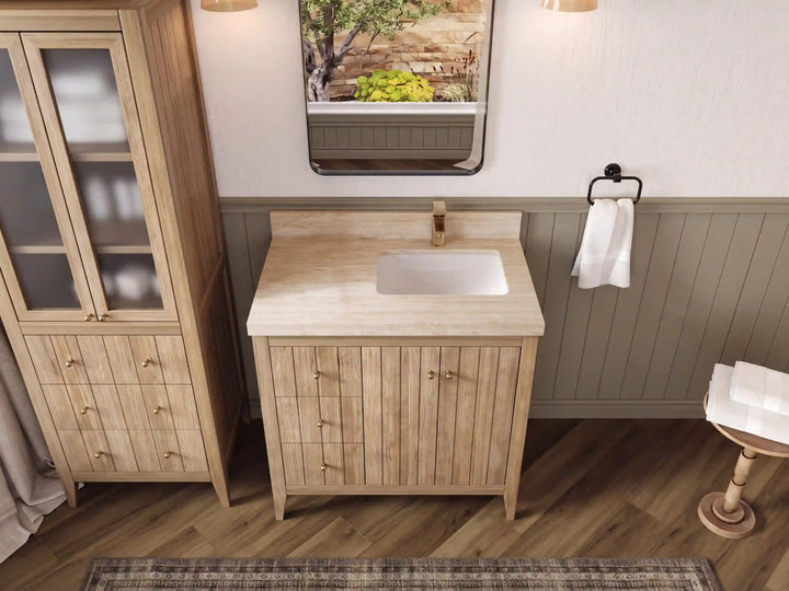Atlanta Teak Wood 36 in. W x 22 in. D Right Offset Sink Bathroom Vanity - photo 48