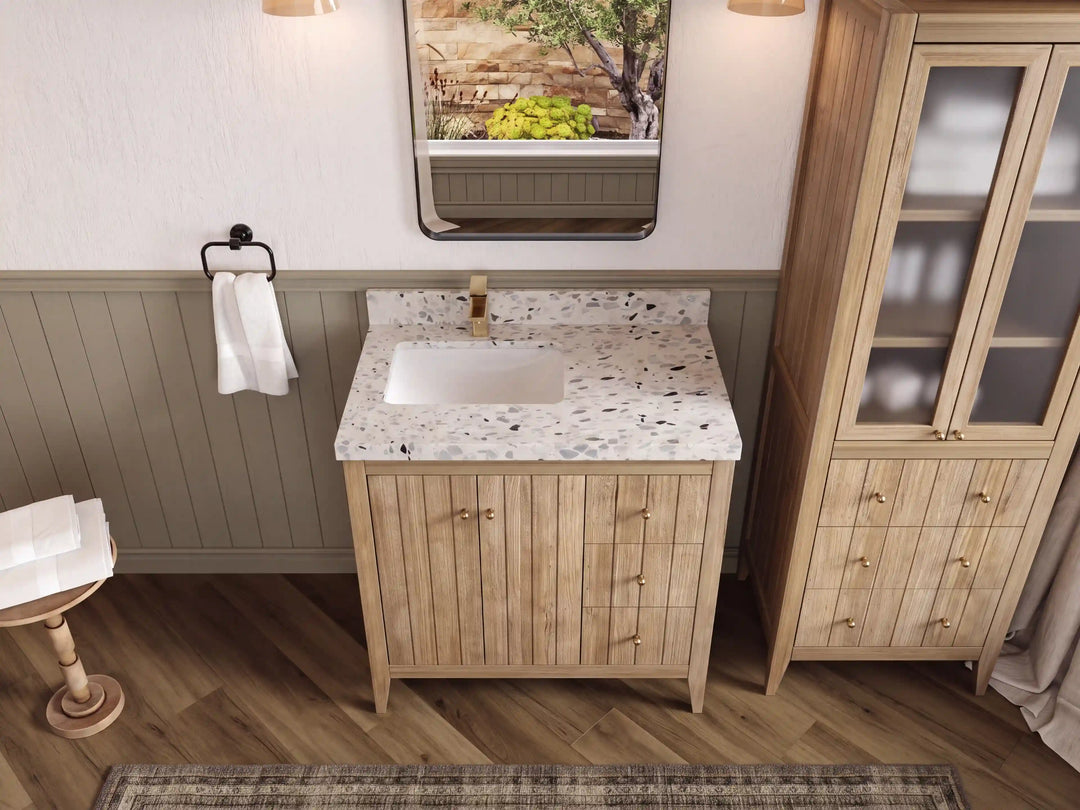 Atlanta Teak Wood 36 in. W x 22 in. D Left Offset Sink Bathroom Vanity | 
              
                Light Gray Washed
                
                  
             - ATL_TK_LGW_WHQZ_36L - photo №54