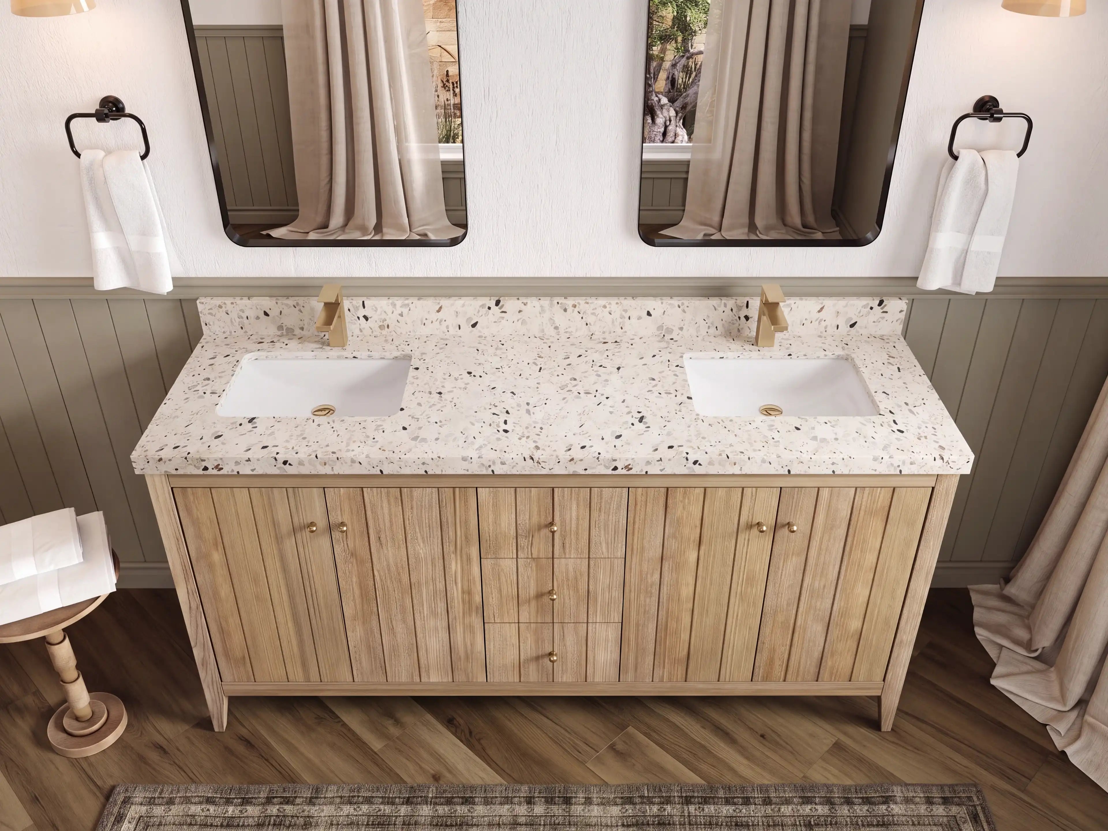 Atlanta Teak Wood 72 in. W x 22 in. D Double Sink Bathroom Vanity