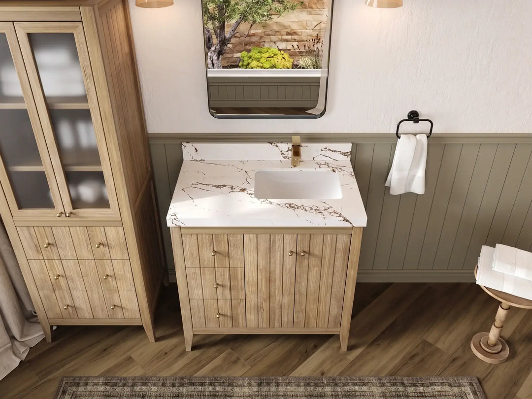 Atlanta Teak Wood 36 in. W x 22 in. D Right Offset Sink Bathroom Vanity | 
              
                Light Gray Washed
                
                  
             - ATL_TK_LGW_WHQZ_36R - photo №57