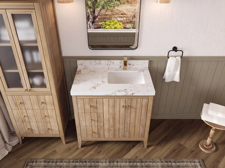 Atlanta Teak Wood 36 in. W x 22 in. D Right Offset Sink Bathroom Vanity - photo 58