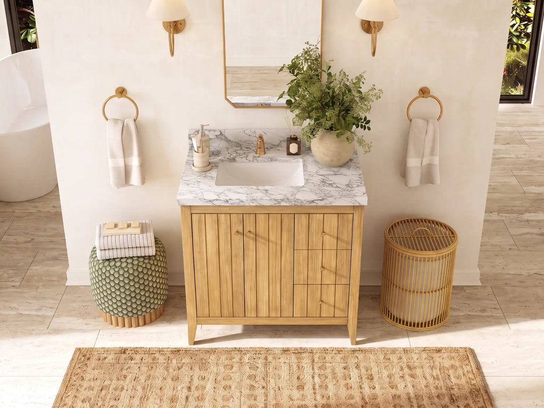 Atlanta Teak Wood 36 in. W x 22 in. D Left Offset Sink Bathroom Vanity | 
              
                Light Natural Teak
                
                  
             - ATL_TK_LNT_WHQZ_36L - photo №9