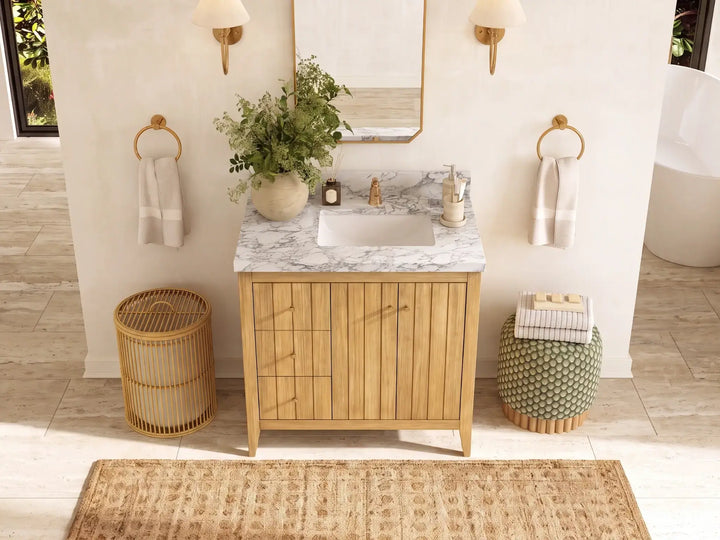 Atlanta Teak Wood 36 in. W x 22 in. D Right Offset Sink Bathroom Vanity - photo 11