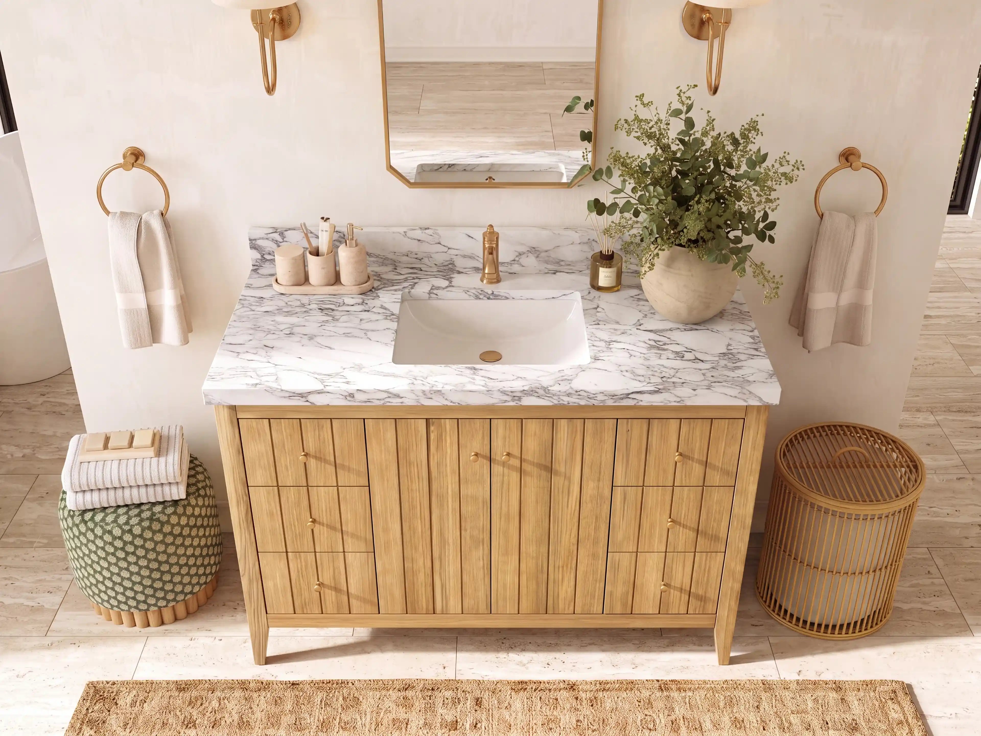 Atlanta Teak Wood 48 in. W x 22 in. D Single Sink Bathroom Vanity