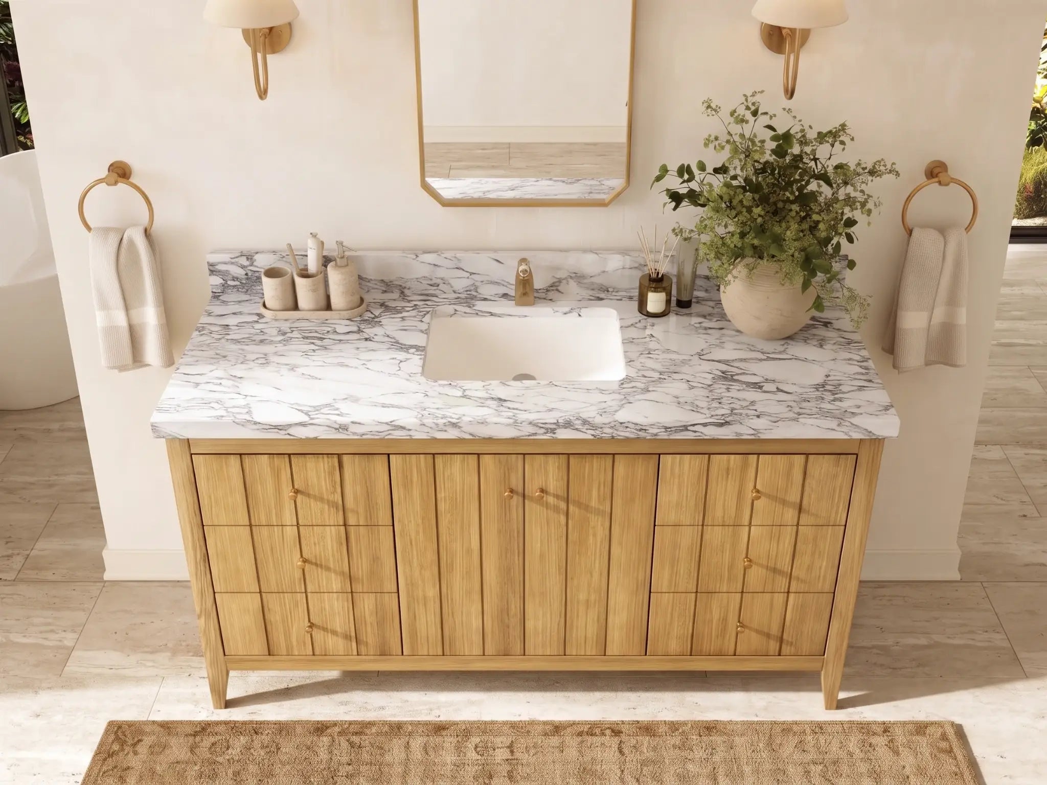 Atlanta Teak Wood 60 in. W x 22 in. D Single Sink Bathroom Vanity