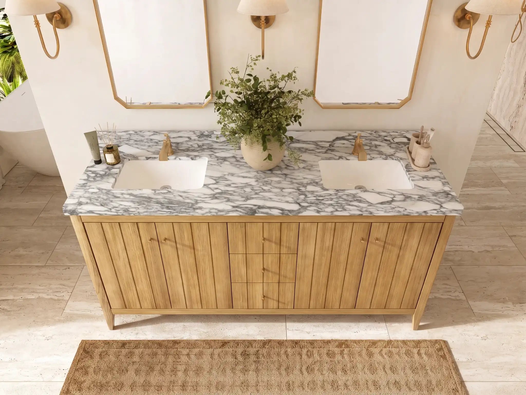 Atlanta Teak Wood 72 in. W x 22 in. D Double Sink Bathroom Vanity