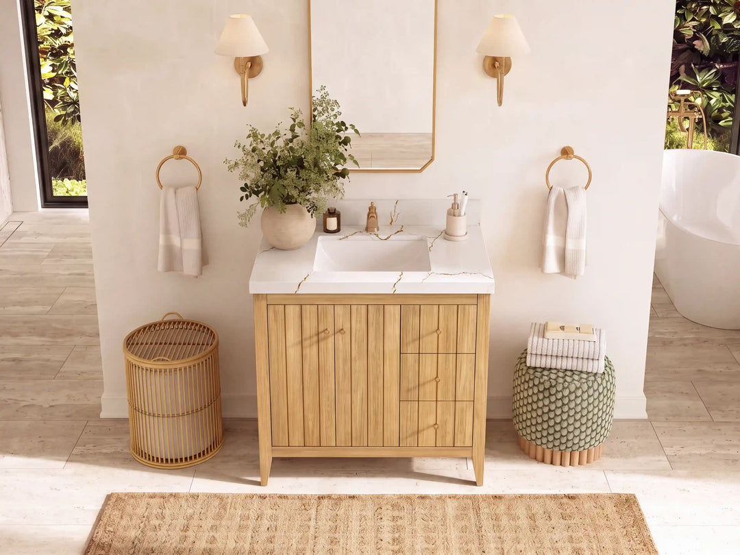 Atlanta 36 in. W x 22 in. D Teak Wood Center Sink Bathroom Vanity | 
              
                Light Natural Teak
                
                  
             - ATL_TK_LNT_WHQZ_36CL - photo №12