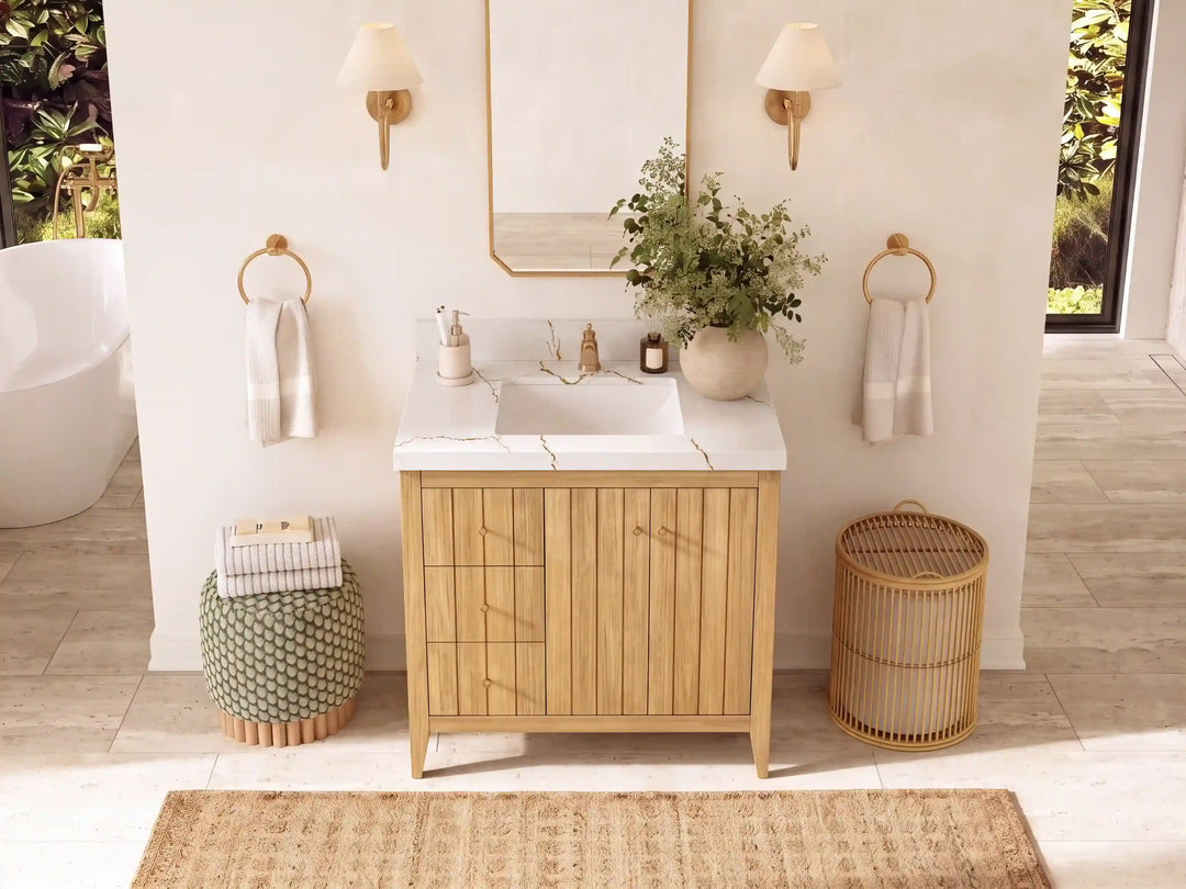 Atlanta Teak Wood 36 in. W x 22 in. D Center Sink Bathroom Vanity | 
              
                Light Natural Teak
                
                  
             - ATL_TK_LNT_WHQZ_36CR - photo №11