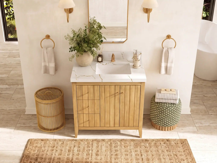 Atlanta Teak Wood 36 in. W x 22 in. D Right Offset Sink Bathroom Vanity - photo 12