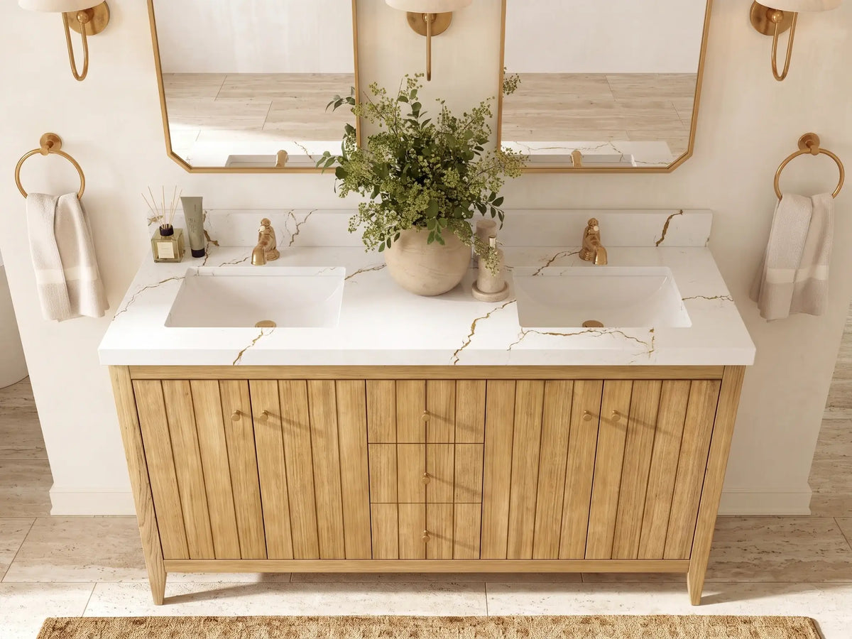 Atlanta Teak Wood 60 in. W x 22 in. D Double Sink Bathroom Vanity