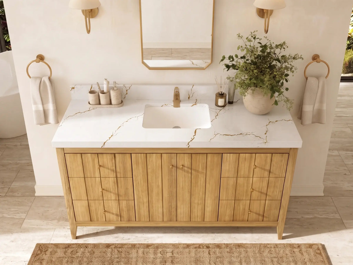 Atlanta Teak Wood 60 in. W x 22 in. D Single Sink Bathroom Vanity