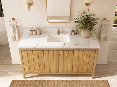 Atlanta Teak Wood 60 in. W x 22 in. D Single Sink Bathroom Vanity