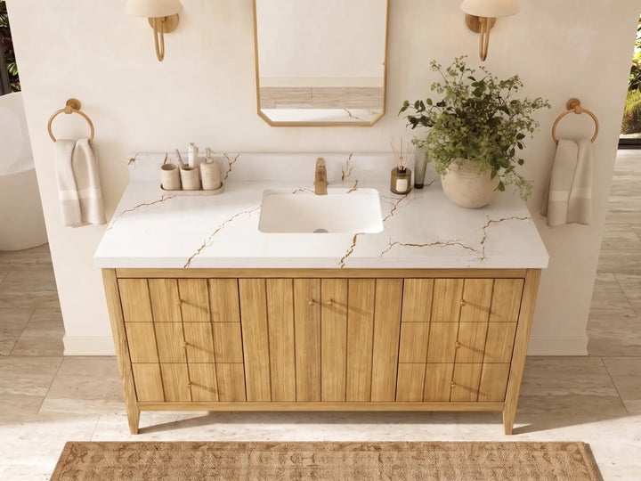 Atlanta Teak Wood 60 in. W x 22 in. D Single Sink Bathroom Vanity - photo 12