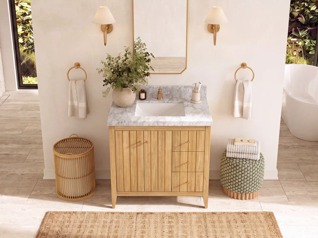Atlanta 36 in. W x 22 in. D Teak Wood Center Sink Bathroom Vanity | 
              
                Light Natural Teak
                
                  
             - ATL_TK_LNT_WHQZ_36CL - photo №19