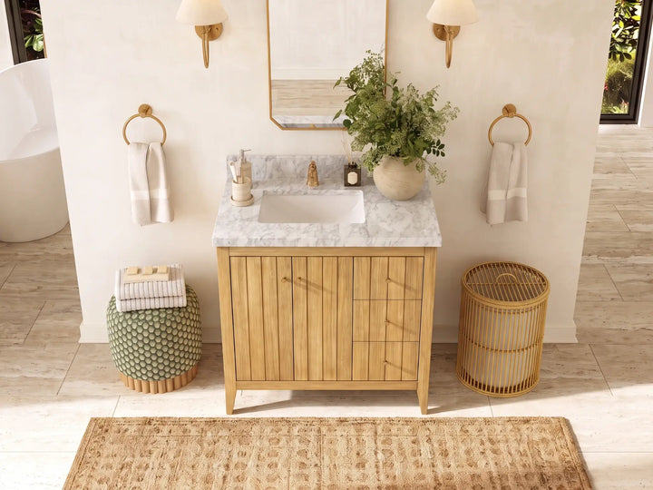 Atlanta Teak Wood 36 in. W x 22 in. D Left Offset Sink Bathroom Vanity - photo 11