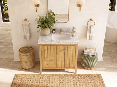 Atlanta Teak Wood 36 in. W x 22 in. D Right Offset Sink Bathroom Vanity