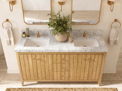 Atlanta Teak Wood 60 in. W x 22 in. D Double Sink Bathroom Vanity