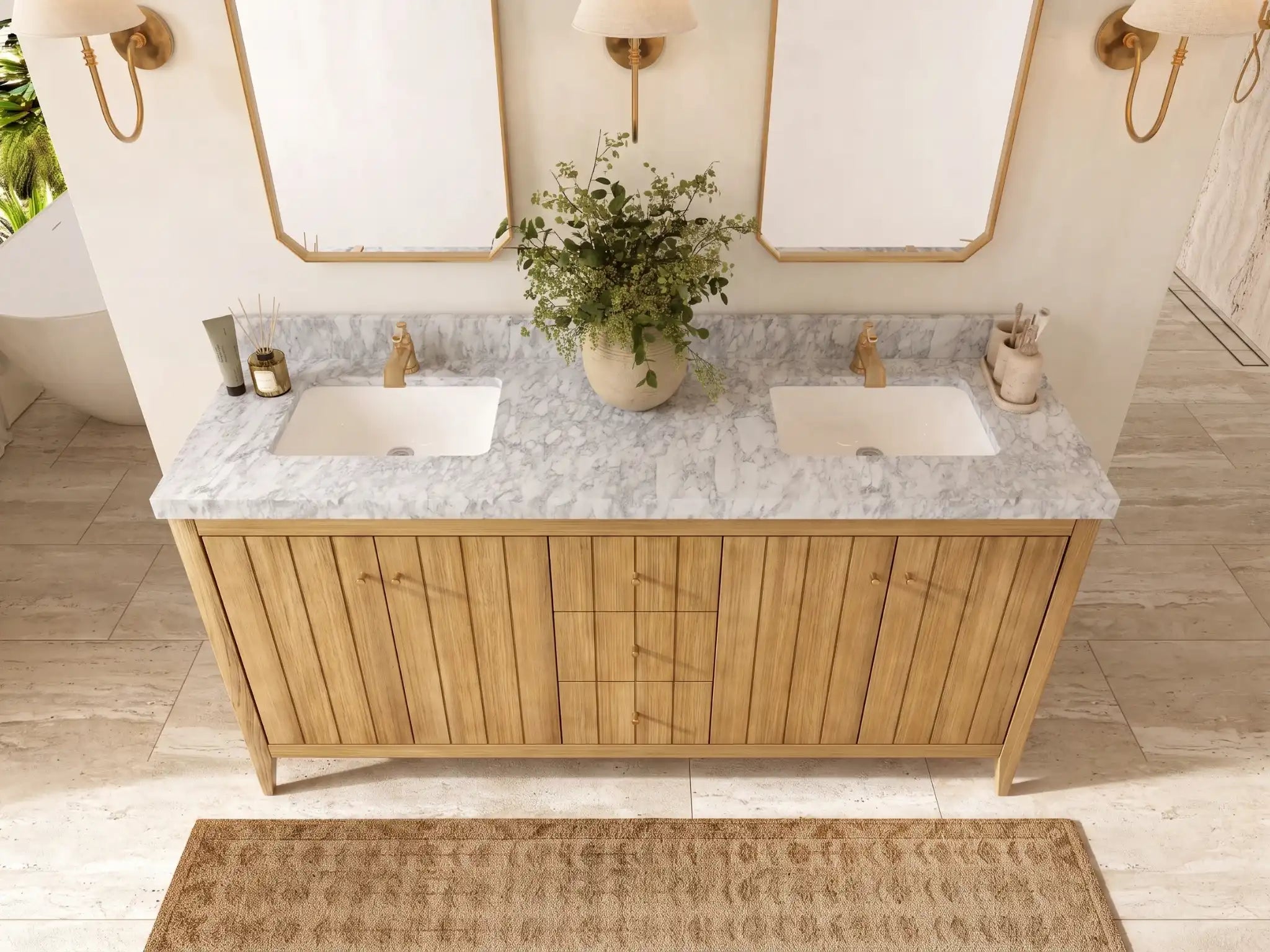 Atlanta Teak Wood 72 in. W x 22 in. D Double Sink Bathroom Vanity