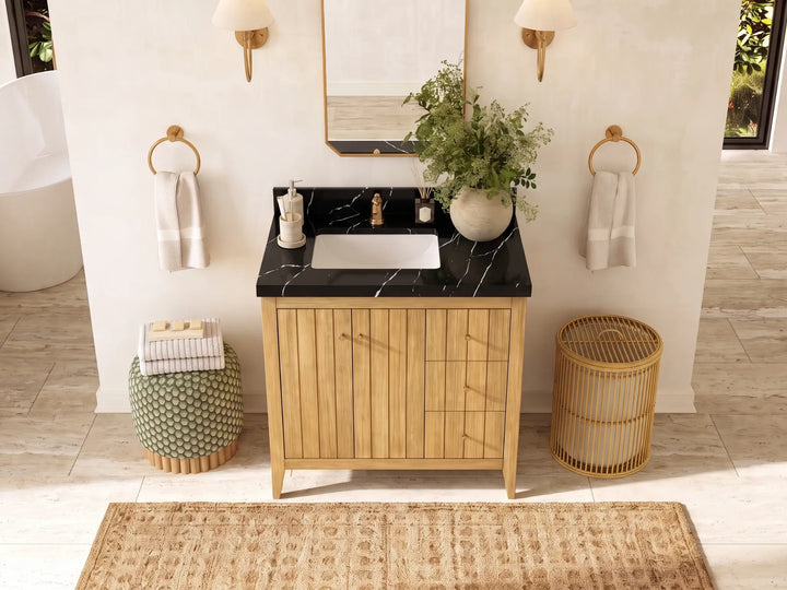 Atlanta Teak Wood 36 in. W x 22 in. D Left Offset Sink Bathroom Vanity - photo 12