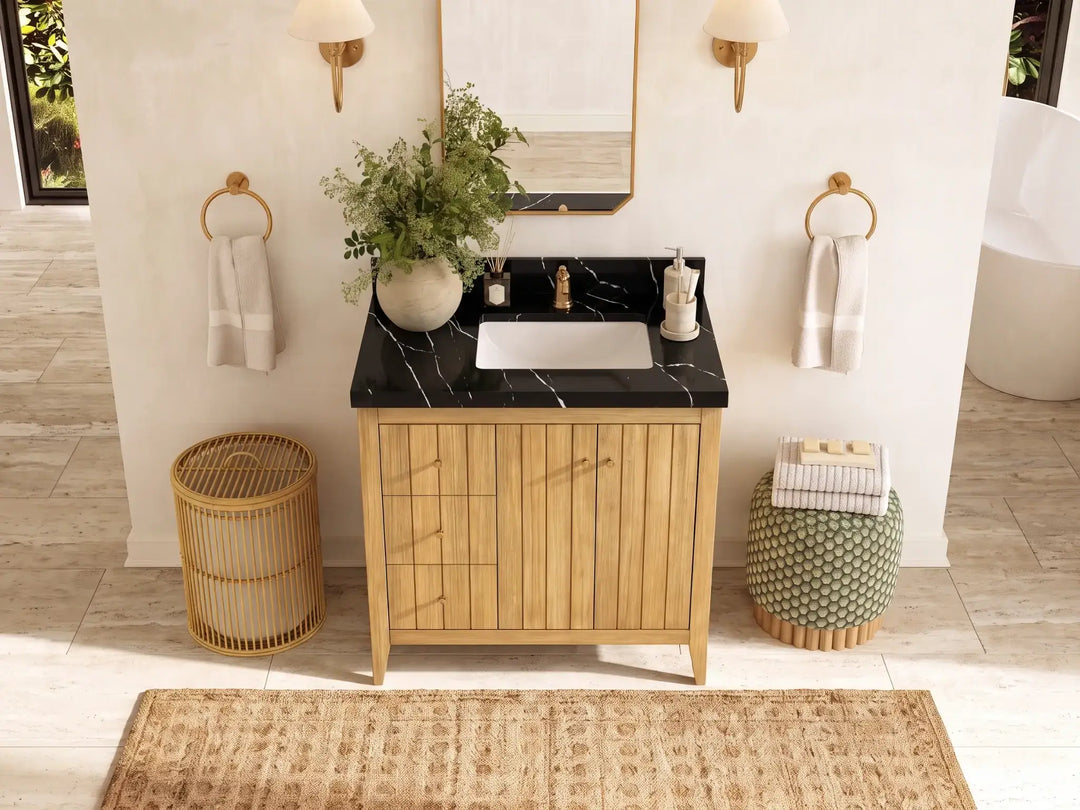 Atlanta Teak Wood 36 in. W x 22 in. D Right Offset Sink Bathroom Vanity | 
              
                Light Natural Teak
                
                  
             - ATL_TK_LNT_WHQZ_36R - photo №15