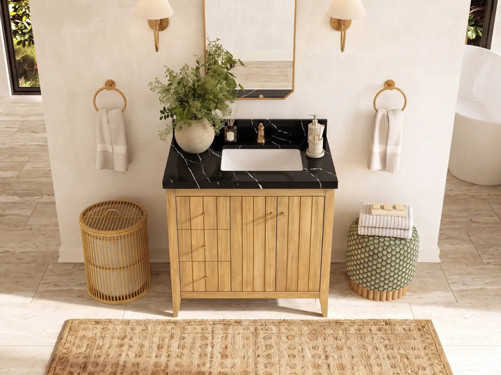 Atlanta Teak Wood 36 in. W x 22 in. D Right Offset Sink Bathroom Vanity - photo 15