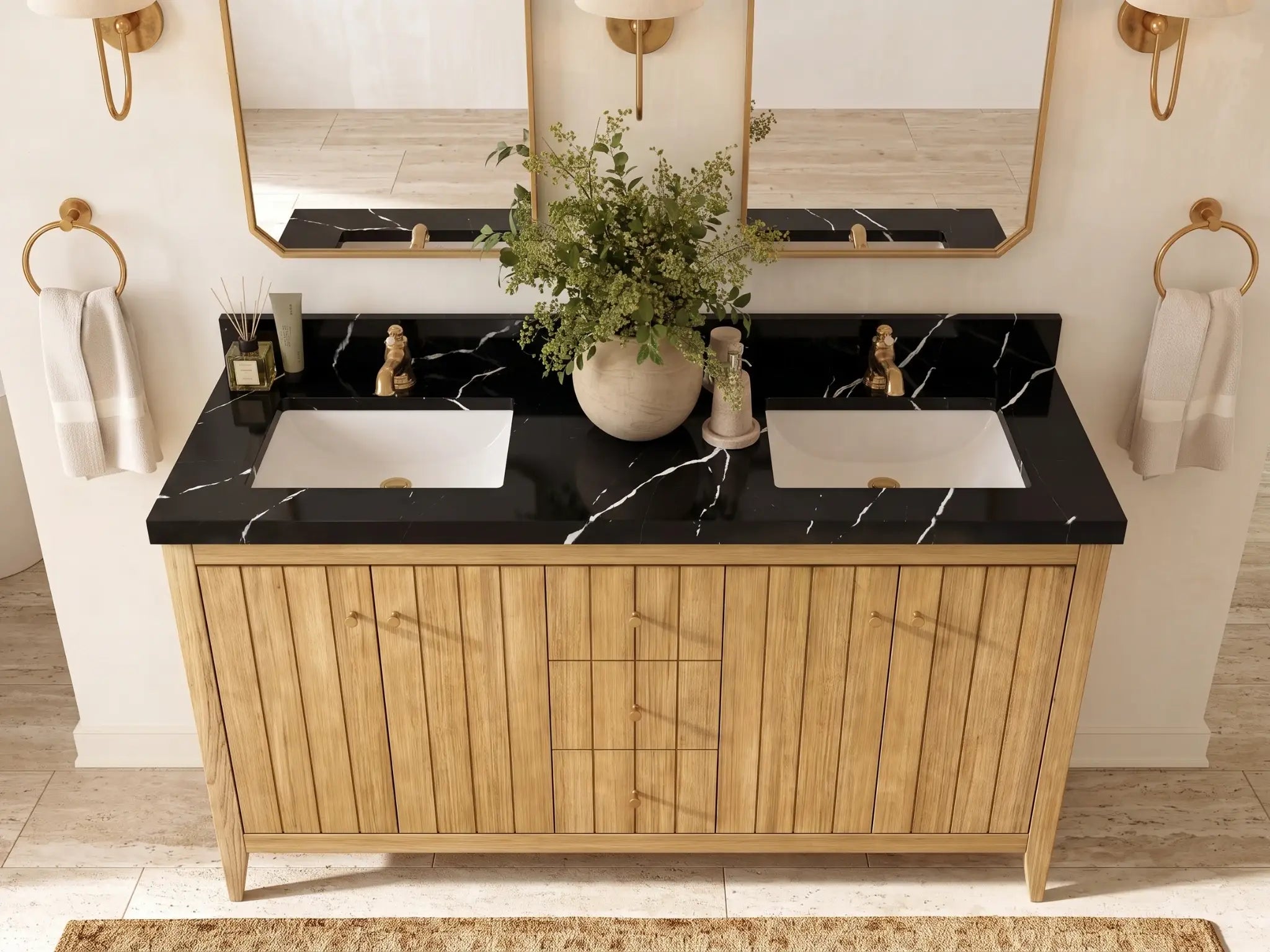 Atlanta Teak Wood 60 in. W x 22 in. D Double Sink Bathroom Vanity
