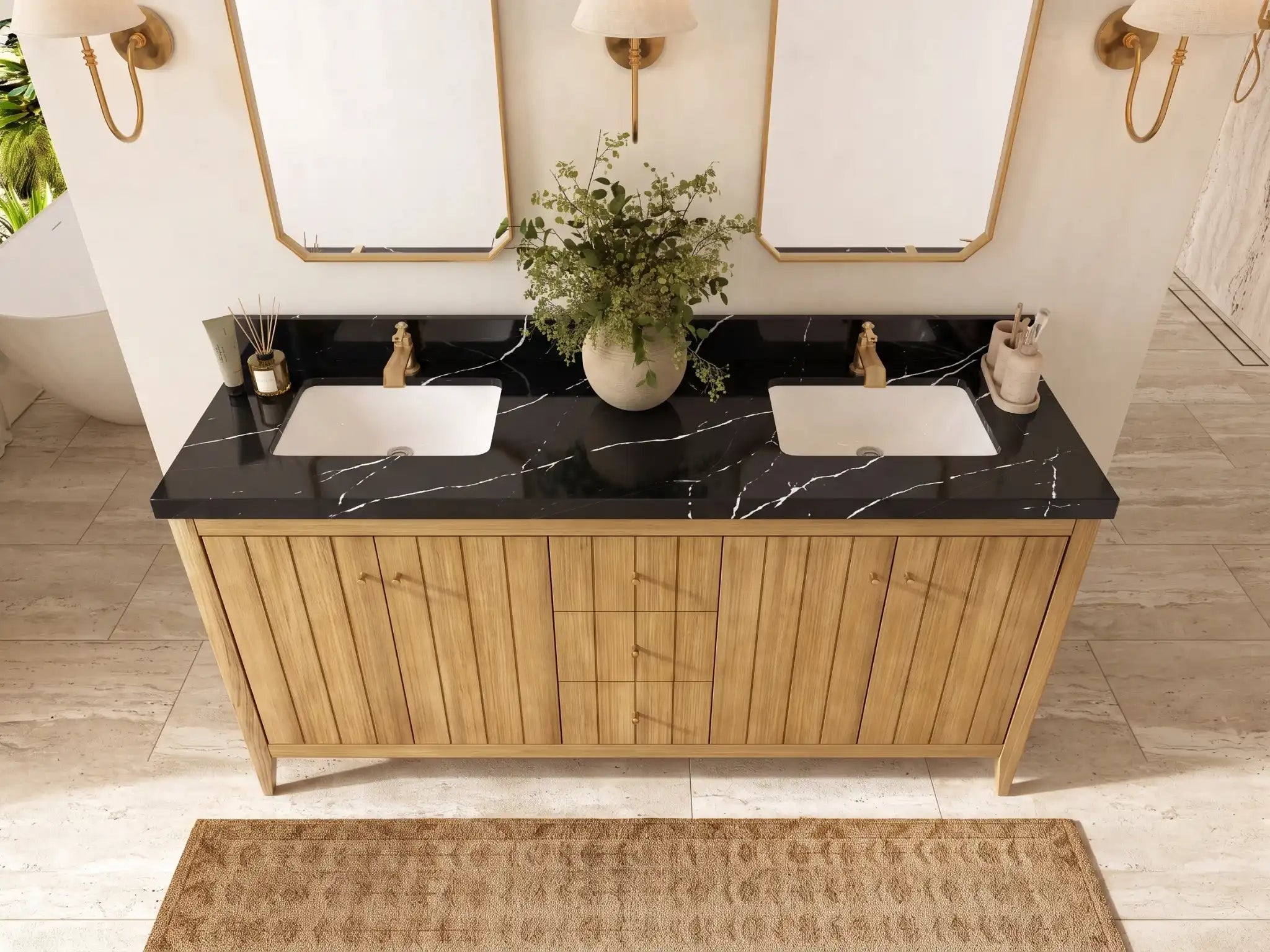 Atlanta Teak Wood 72 in. W x 22 in. D Double Sink Bathroom Vanity