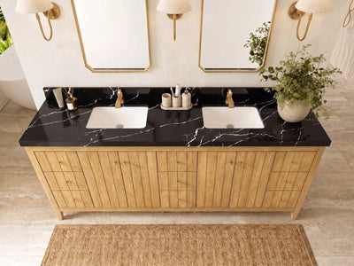 Atlanta Teak Wood 84 in. W x 22 in. D Double Sink Bathroom Vanity