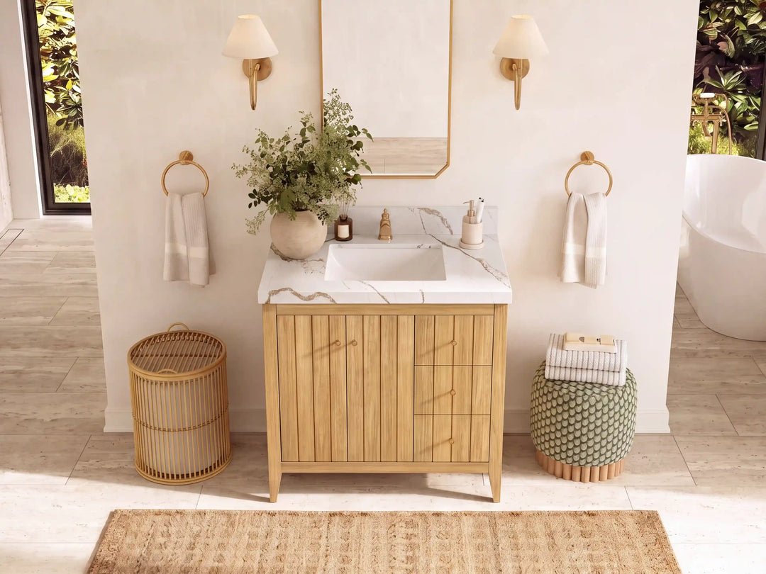 Atlanta 36 in. W x 22 in. D Teak Wood Center Sink Bathroom Vanity | 
              
                Light Natural Teak
                
                  
             - ATL_TK_LNT_WHQZ_36CL - photo №14