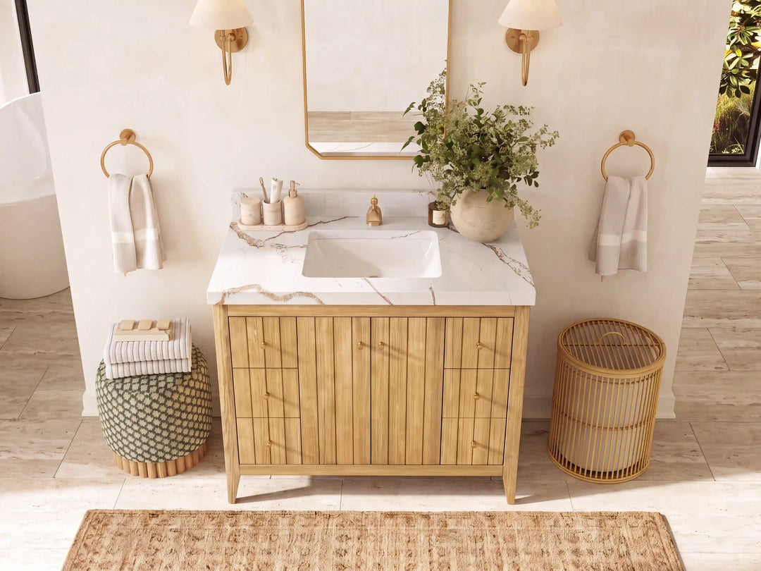 Atlanta Teak Wood 42 in. W x 22 in. D Single Sink Bathroom Vanity | 
              
                Light Natural Teak
                
                  
             - ATL_TK_LNT_WHQZ_42 - photo №16