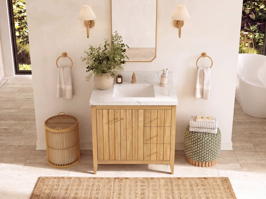 Atlanta 36 in. W x 22 in. D Teak Wood Center Sink Bathroom Vanity | 
              
                Light Natural Teak
                
                  
             - ATL_TK_LNT_WHQZ_36CL - photo №15
