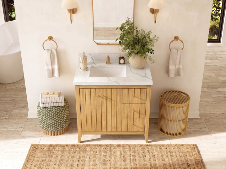 Atlanta Teak Wood 36 in. W x 22 in. D Left Offset Sink Bathroom Vanity - photo 14