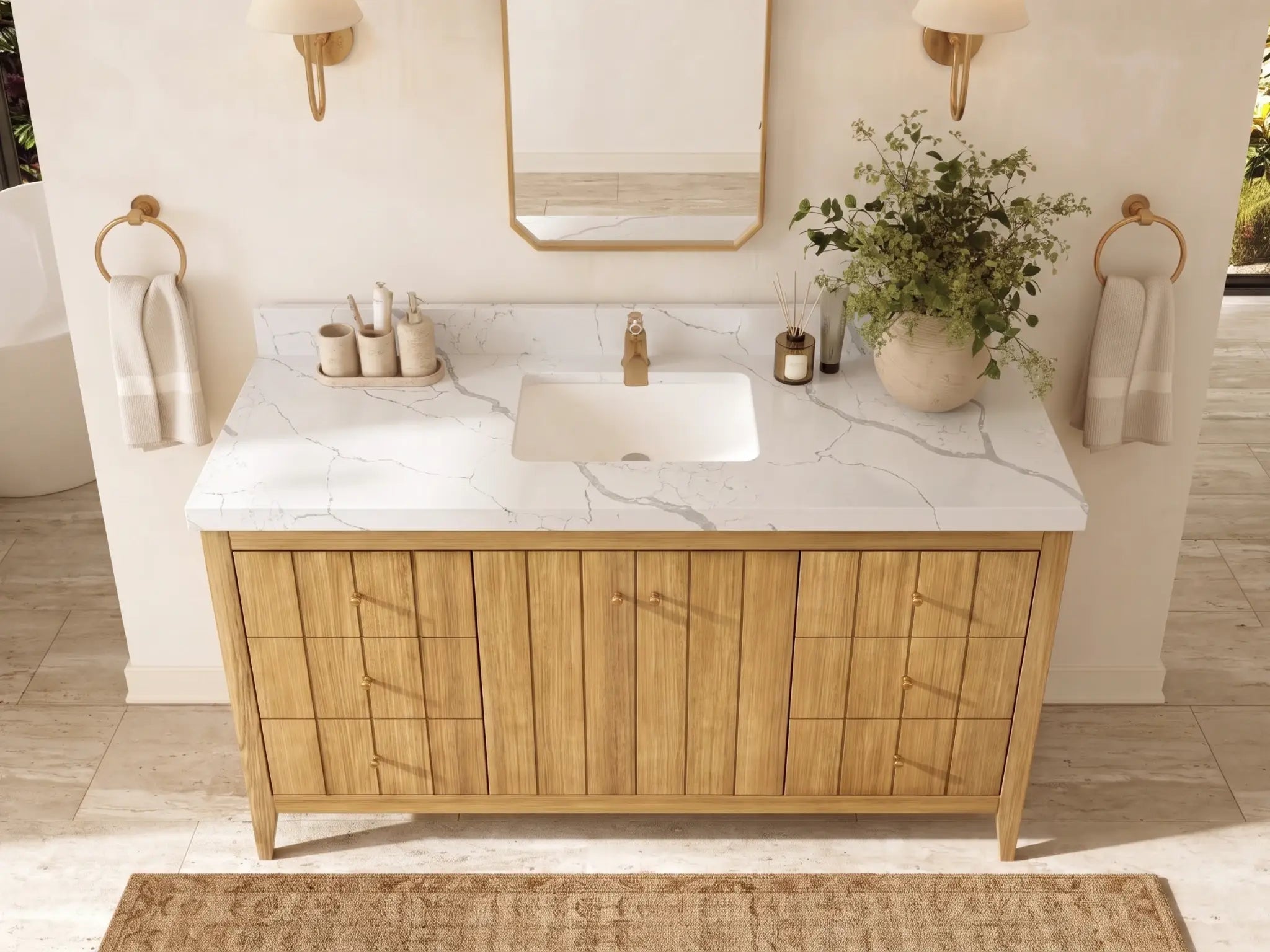 Atlanta Teak Wood 60 in. W x 22 in. D Single Sink Bathroom Vanity