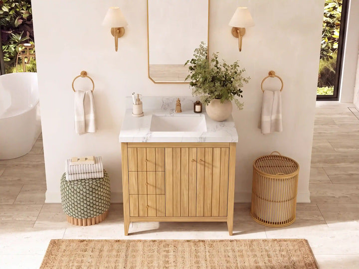 Atlanta Teak Wood 36 in. W x 22 in. D Center Sink Bathroom Vanity - photo 25