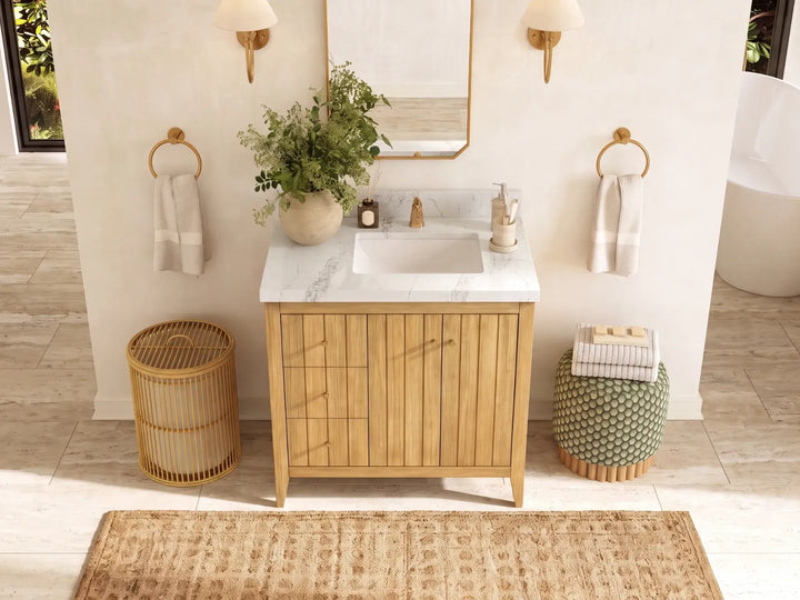 Atlanta Teak Wood 36 in. W x 22 in. D Right Offset Sink Bathroom Vanity - photo 18