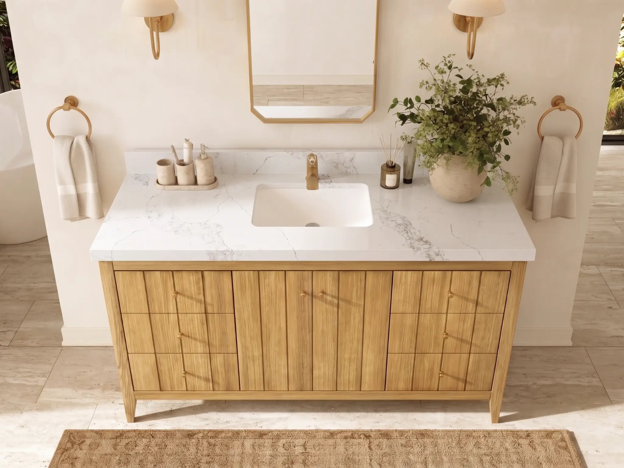 Atlanta Teak Wood 60 in. W x 22 in. D Single Sink Bathroom Vanity