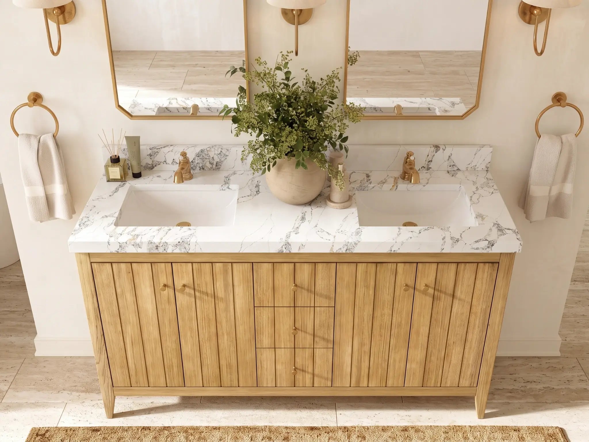 Atlanta Teak Wood 60 in. W x 22 in. D Double Sink Bathroom Vanity